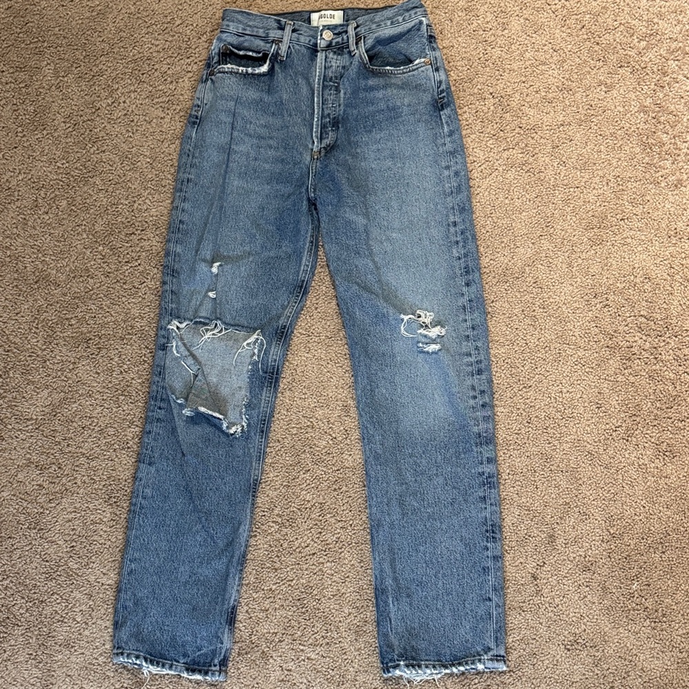 Agolde Distressed Blue Straight Leg Women's Jeans - 90s
